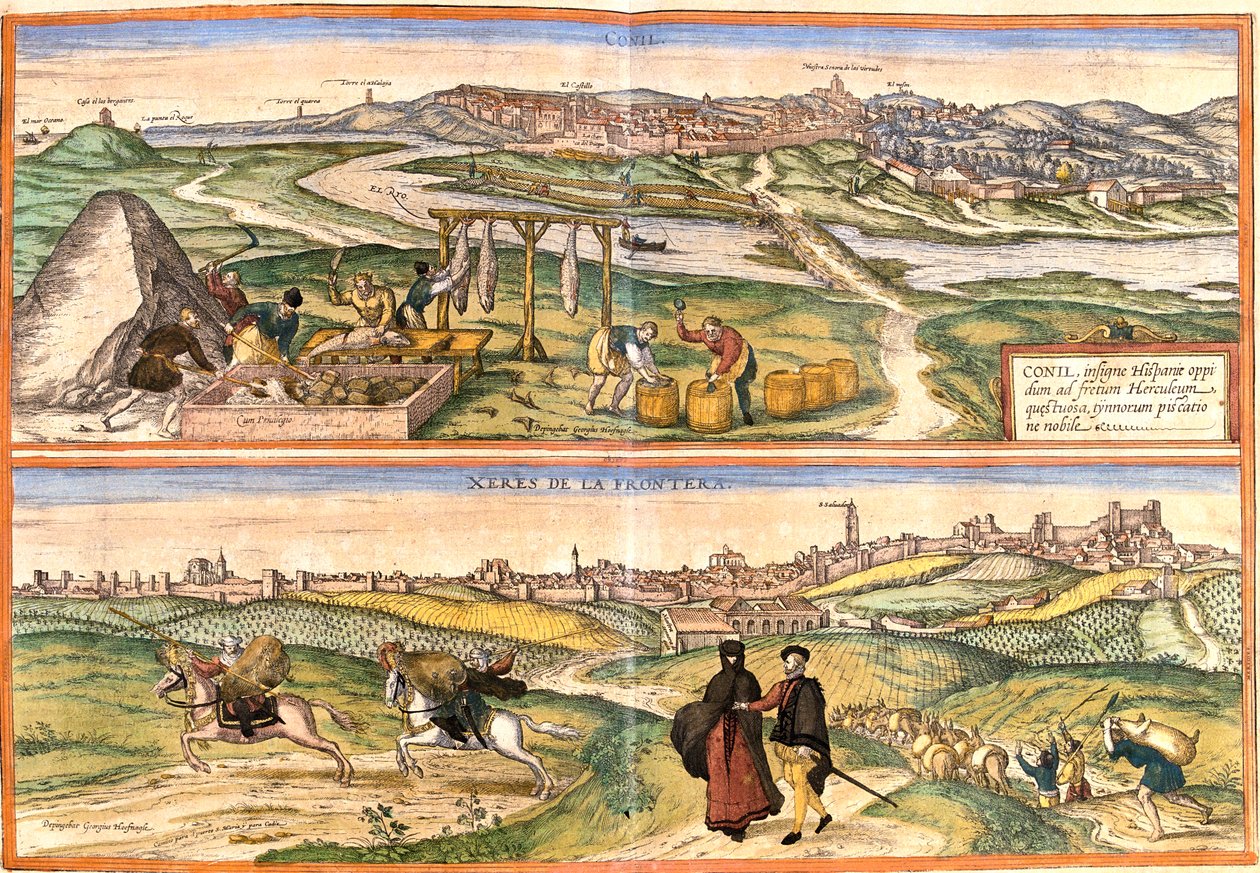 Conil de la Frontera, Jerez de la Frontera, Spanien af Georg and Hogenberg Franz (1535 90) Braun