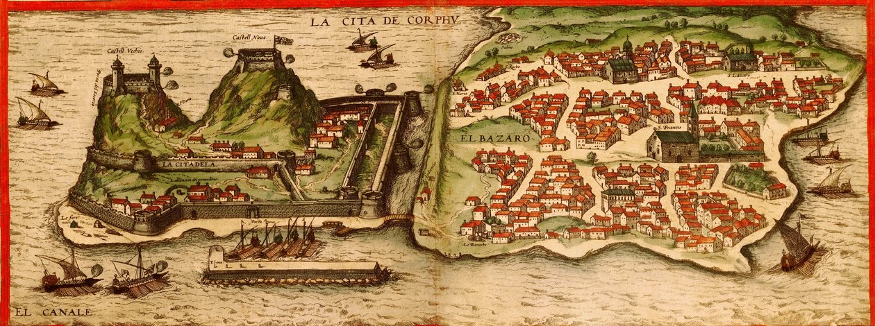 Korfu, Grækenland af Georg and Hogenberg Franz (1535 90) Braun