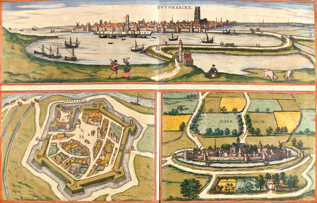 Dunkerque, Gravelines, Bourbourg, Frankrig af Georg and Hogenberg Franz (1535 90) Braun