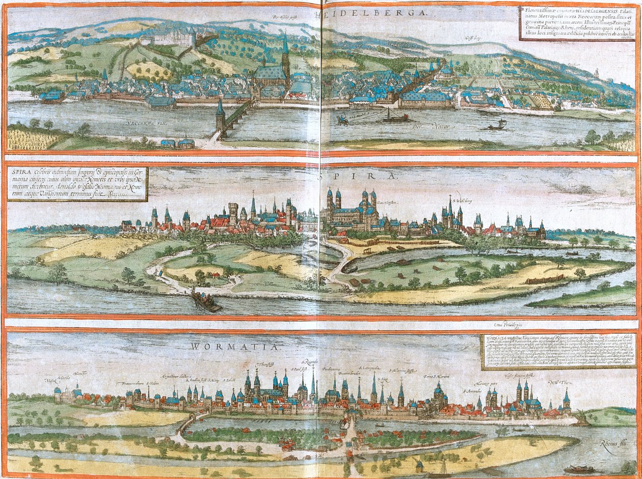 Heidelberg, Speyer, Worms, Tyskland af Georg and Hogenberg Franz (1535 90) Braun