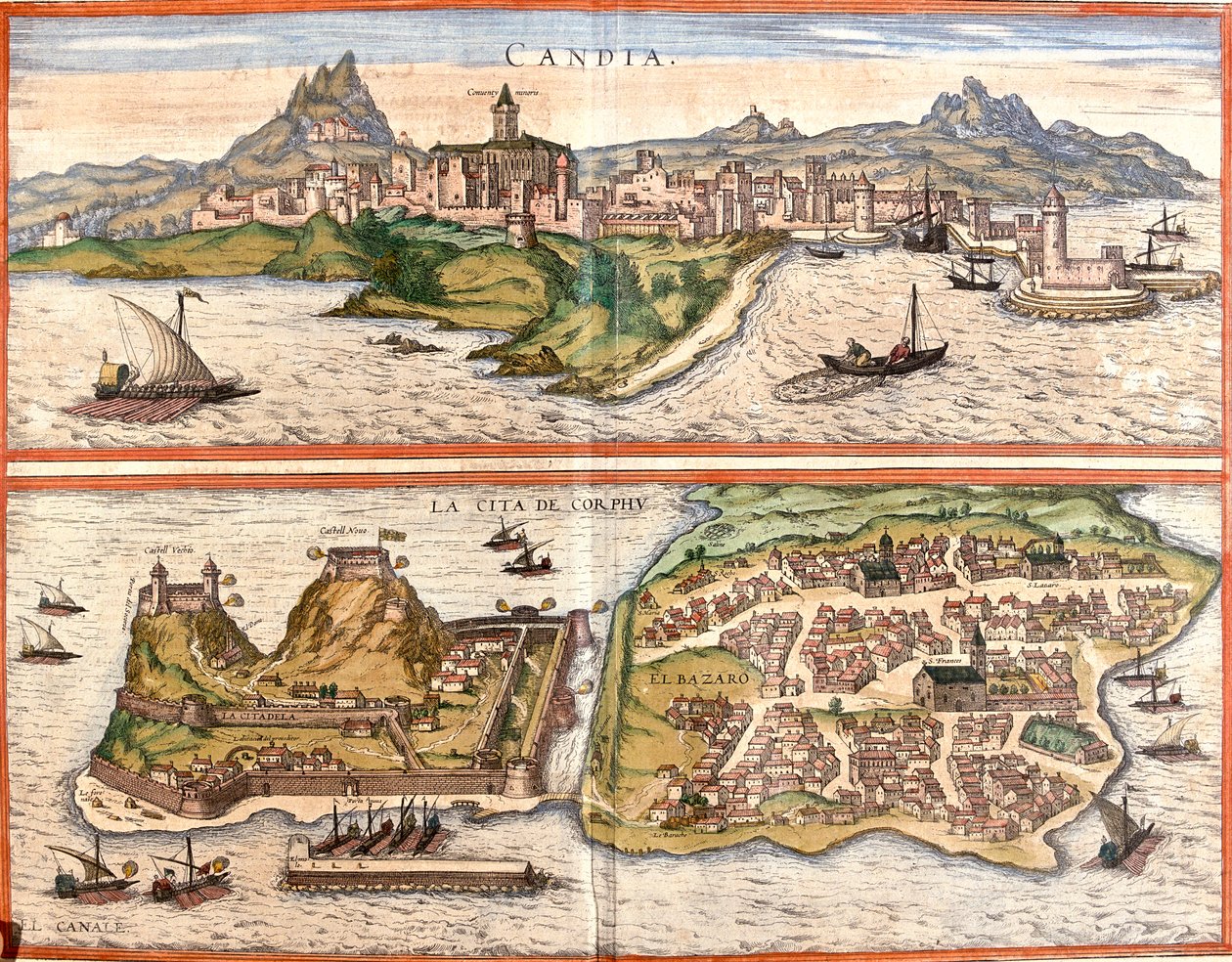 Heraklion, Korfu, Grækenland af Georg and Hogenberg Franz (1535 90) Braun