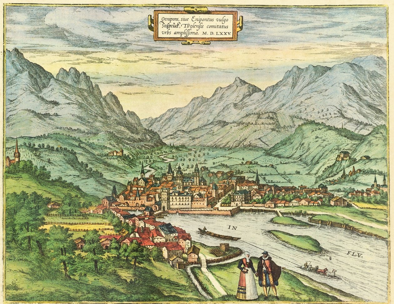Innsbruck, Østrig, Tyrol af Georg and Hogenberg Franz (1535 90) Braun