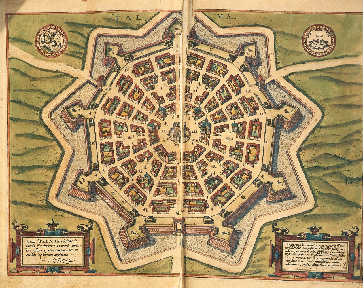 Italien, Palmanova, kort, gravering fra Civitates Orbis Terrarum af Georg Braun og Franz Hogenberg, aktiv i Köln af Georg Braun and Hogenberg Franz