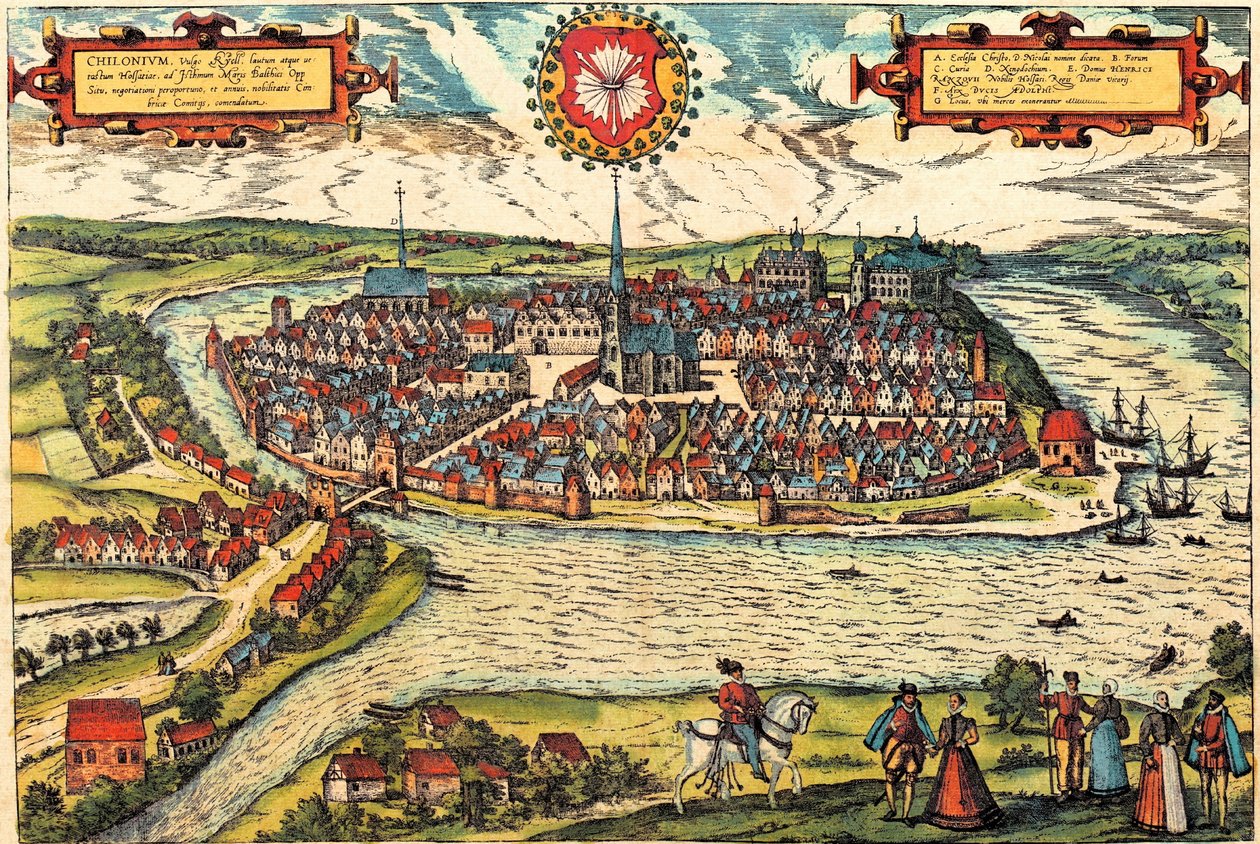 Kiel, Tyskland af Georg and Hogenberg Franz (1535 90) Braun