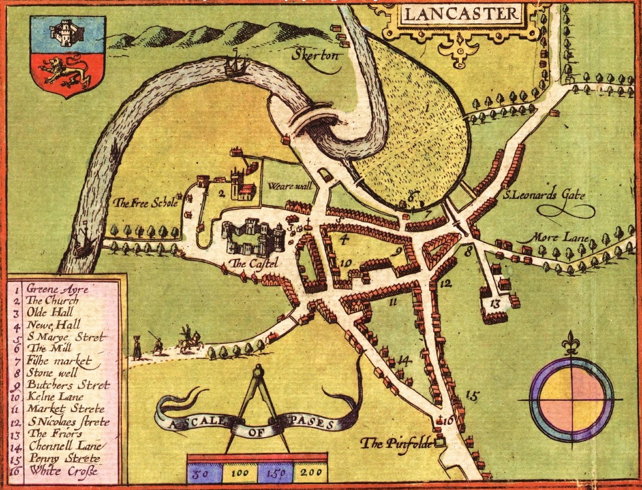 Lancaster, England af Georg and Hogenberg Franz (1535 90) Braun