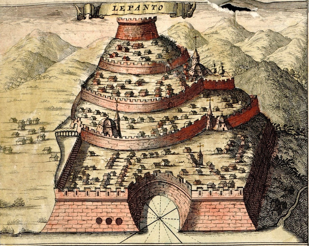 Lepanto, Grækenland af Georg and Hogenberg Franz (1535 90) Braun