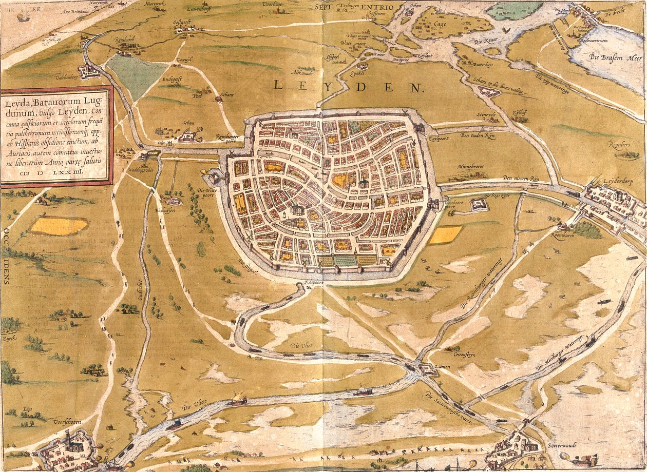 Leyden, Holland af Georg and Hogenberg Franz (1535 90) Braun