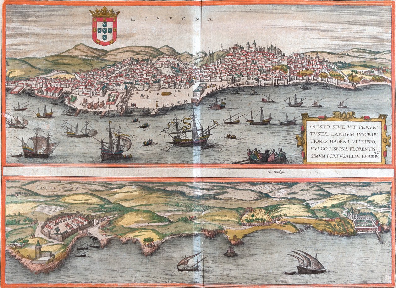 Lissabon, Cascais, Portugal af Georg and Hogenberg Franz (1535 90) Braun