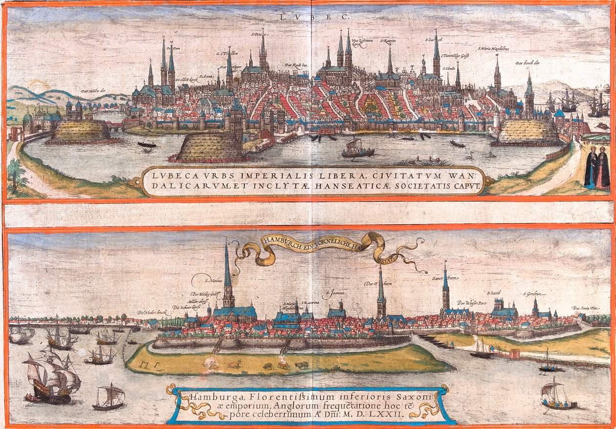 Lübeck, Hamborg, Tyskland af Georg and Hogenberg Franz (1535 90) Braun