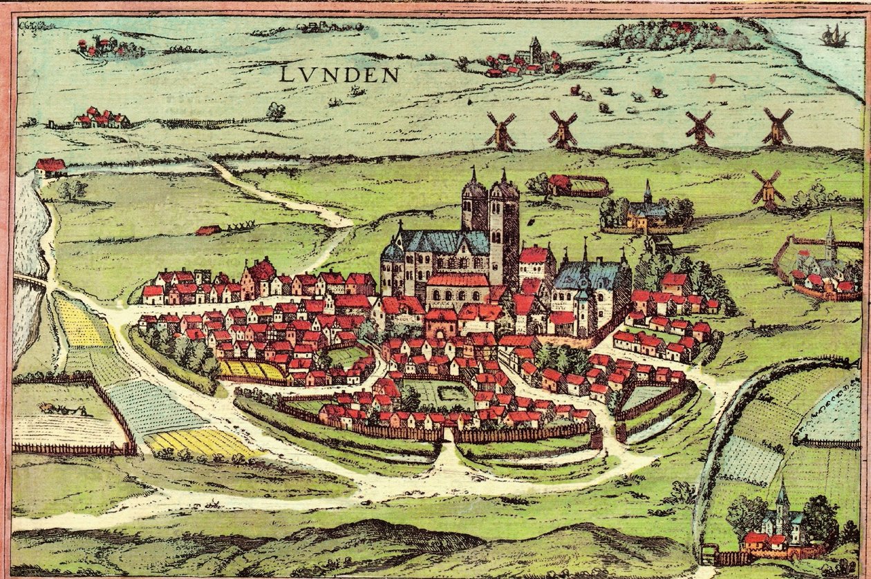Lund, Sverige af Georg and Hogenberg Franz (1535 90) Braun