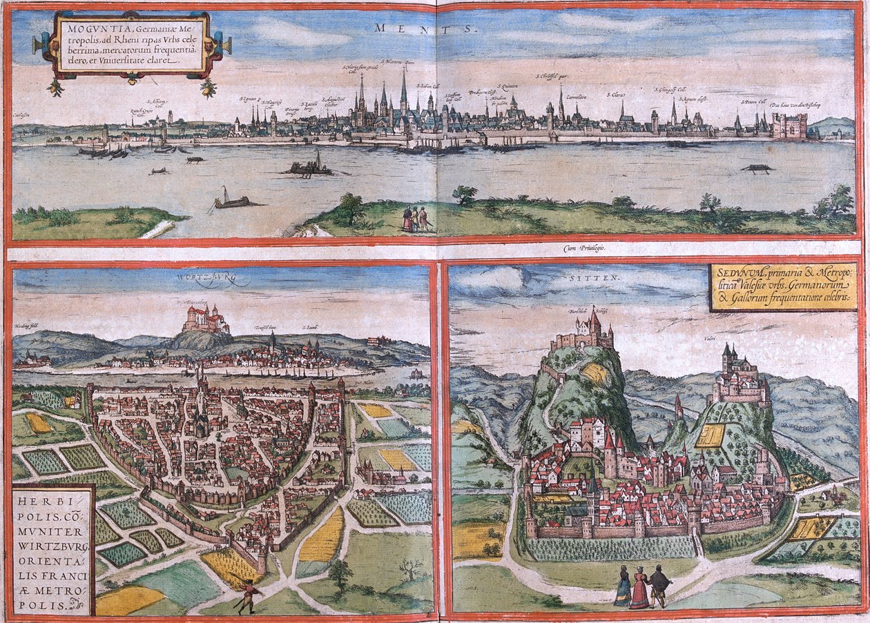 Mainz, Würzburg, Sion, Tyskland af Georg and Hogenberg Franz (1535 90) Braun