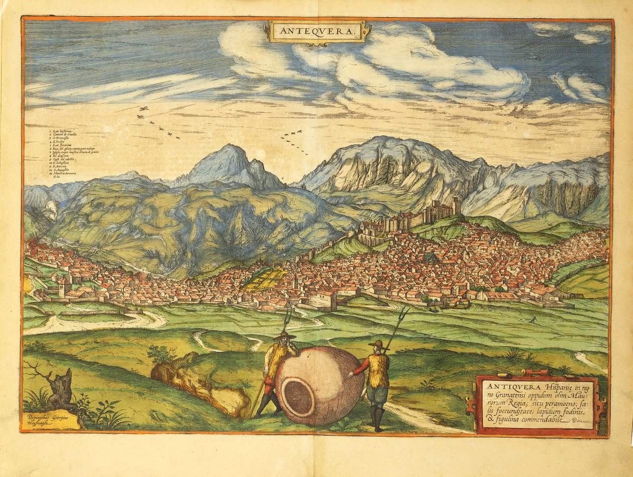 Kort over Antequera fra World Cities af Georg Braun af Georg Braun and Hogenberg Franz