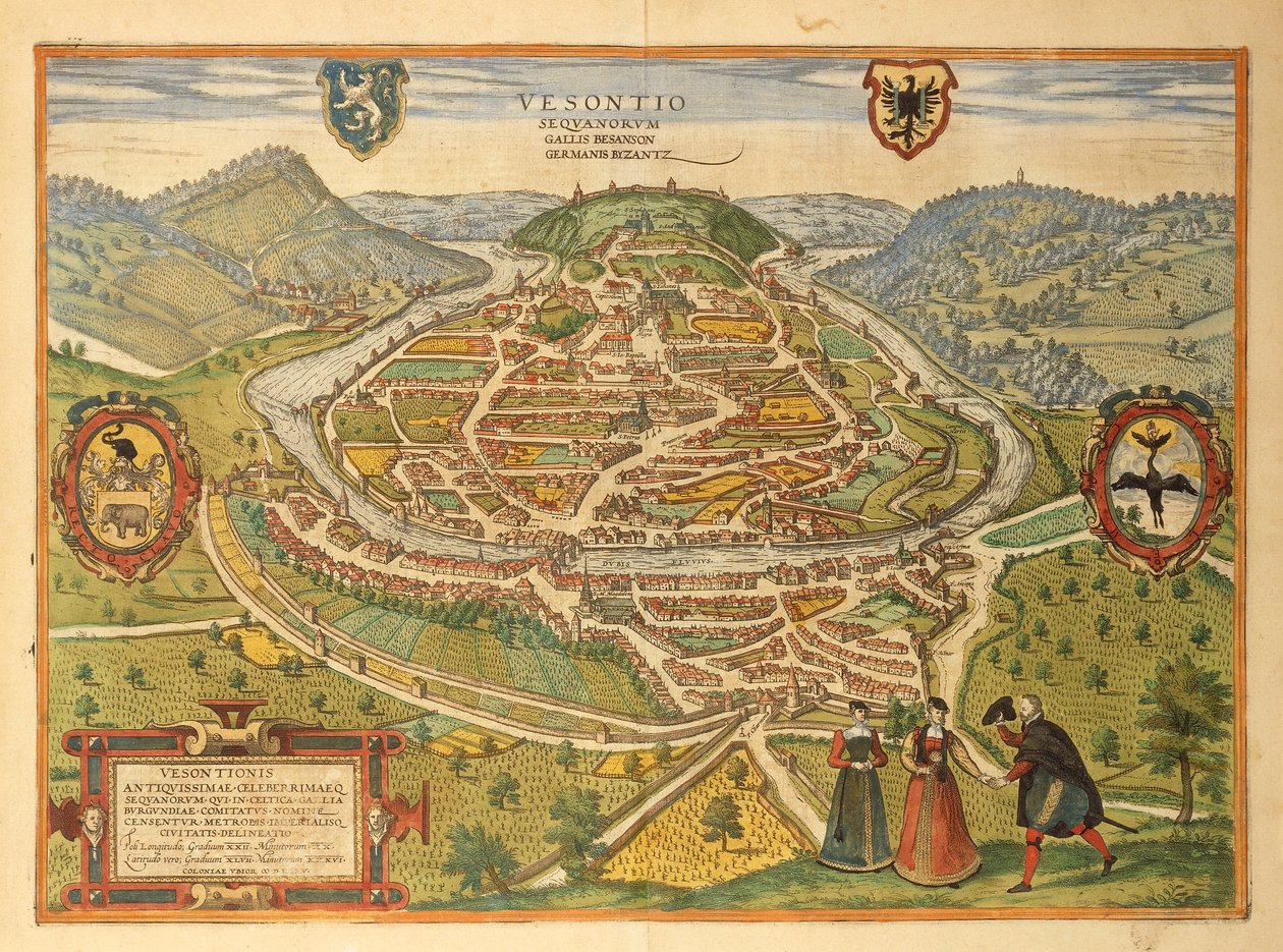 Kort over Besancon fra Cities of the World af Georg Braun af Georg Braun and Hogenberg Franz
