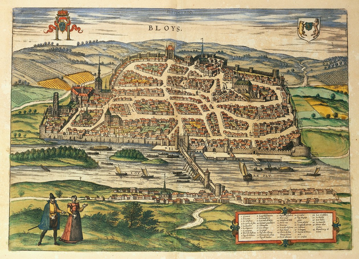 Kort over Blois fra Cities of the World af Georg Braun af Georg Braun and Hogenberg Franz