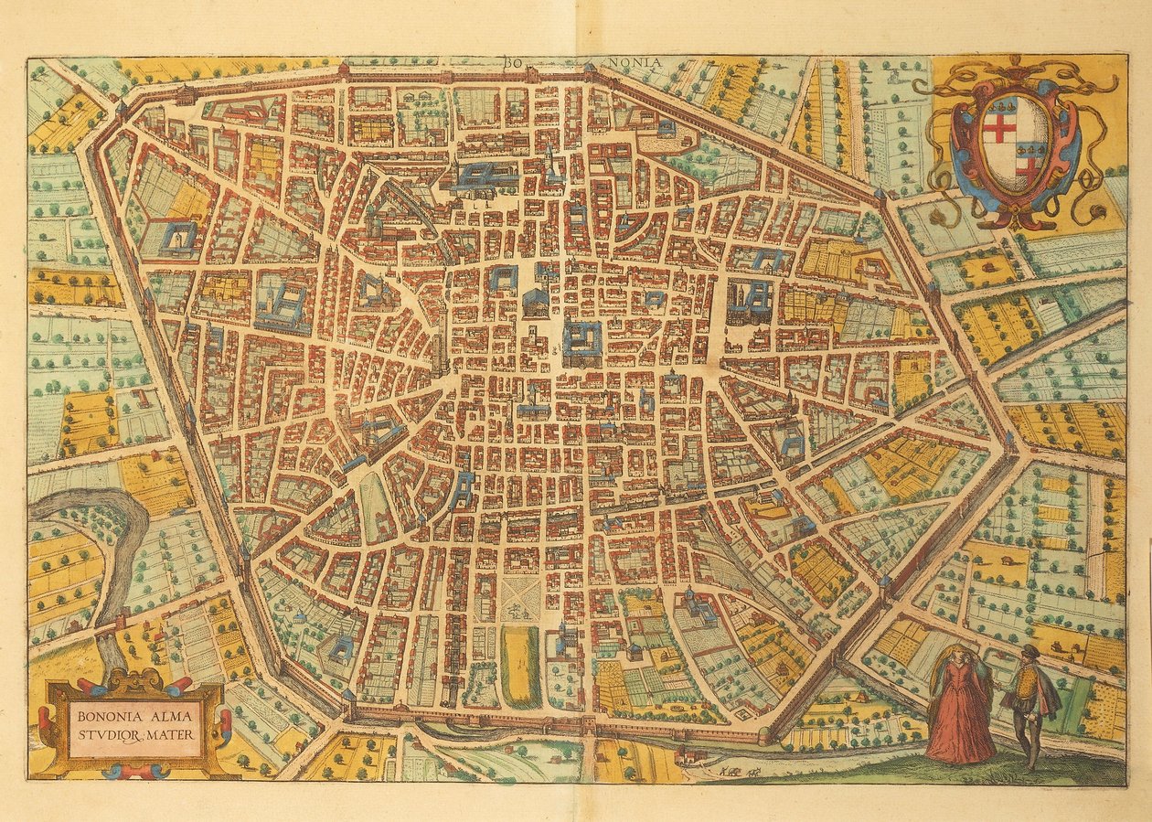 Kort over Bologna fra Cities of the World af Georg Braun af Georg Braun and Hogenberg Franz