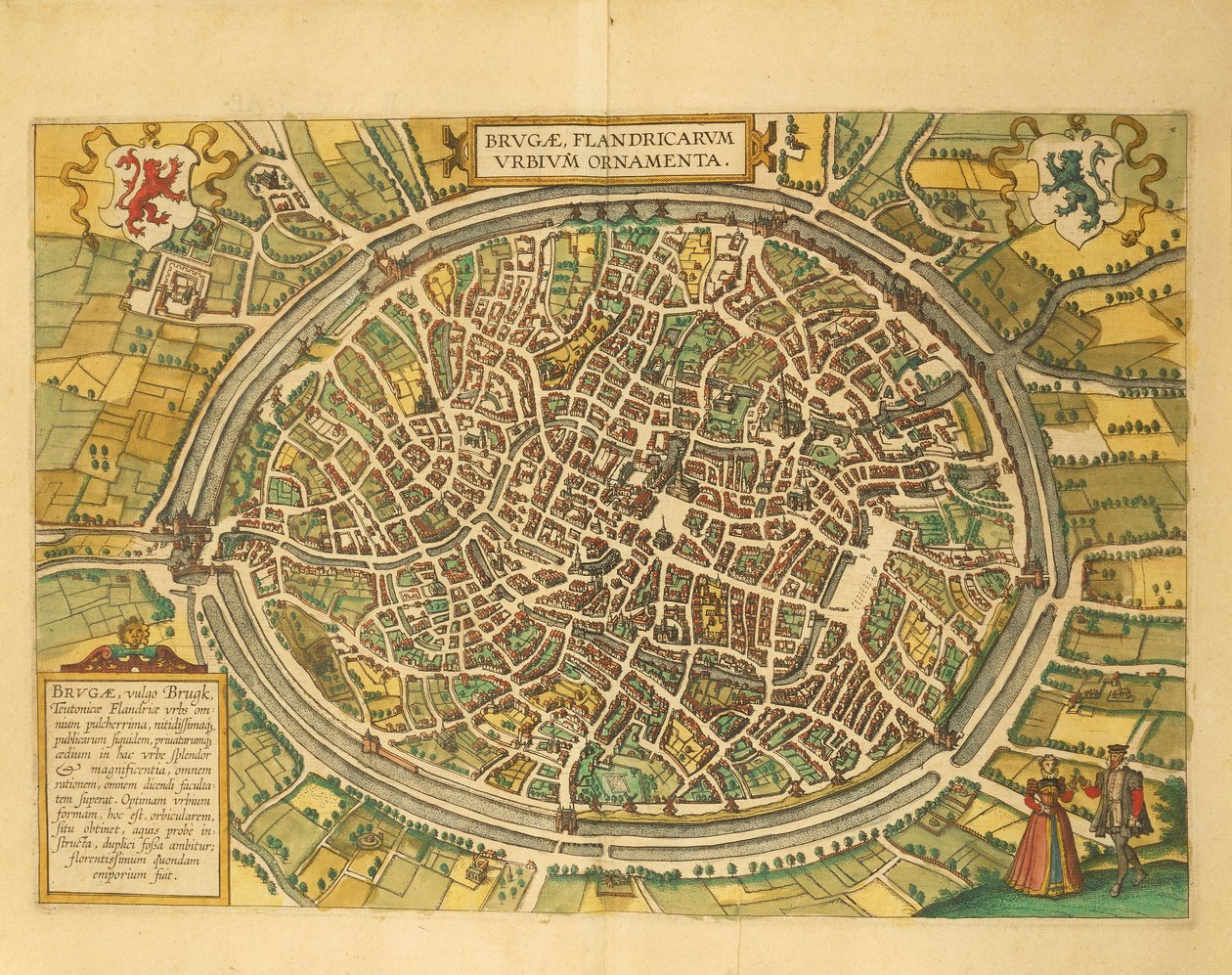 Kort over Brugge fra verdensbyer af Georg Braun af Georg Braun and Hogenberg Franz