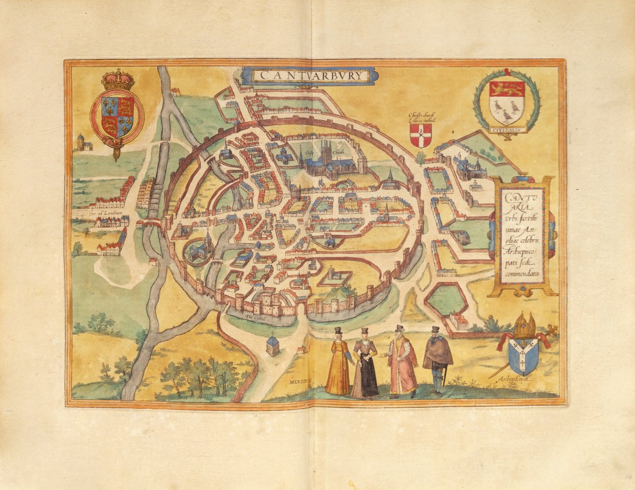 Kort over Canterbury fra Cities of the World af Georg Braun af Georg Braun and Hogenberg Franz