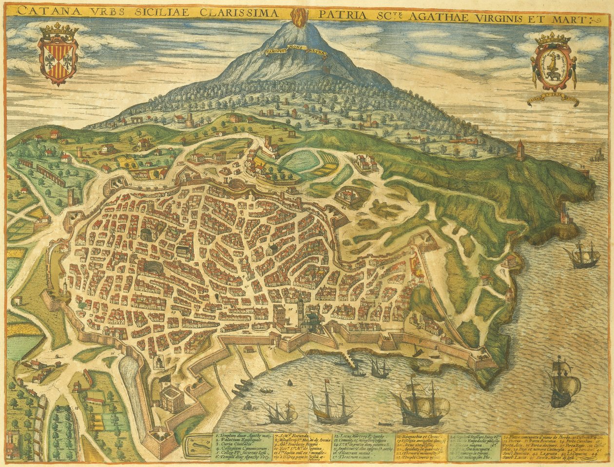 Kort over Catania fra Cities of the World af Georg Braun af Georg Braun and Hogenberg Franz