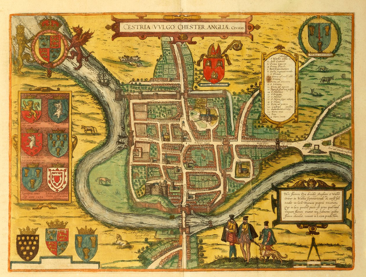 Kort over Chester fra Cities of the World af Georg Braun af Georg Braun and Hogenberg Franz