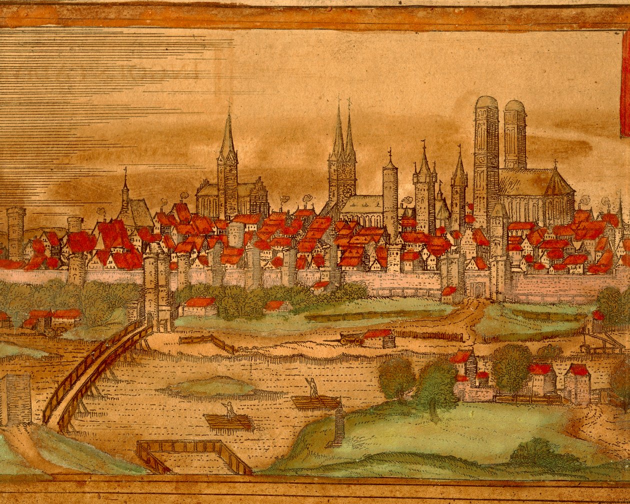 Kort over byen München fra Cities of the World af Georg Braun af Georg Braun and Hogenberg Franz