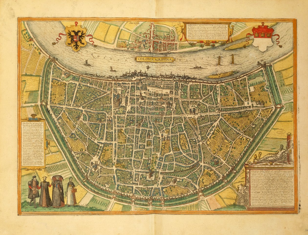 Kort over Köln fra Anden Verdenskrig af Georg Braun af Georg Braun and Hogenberg Franz
