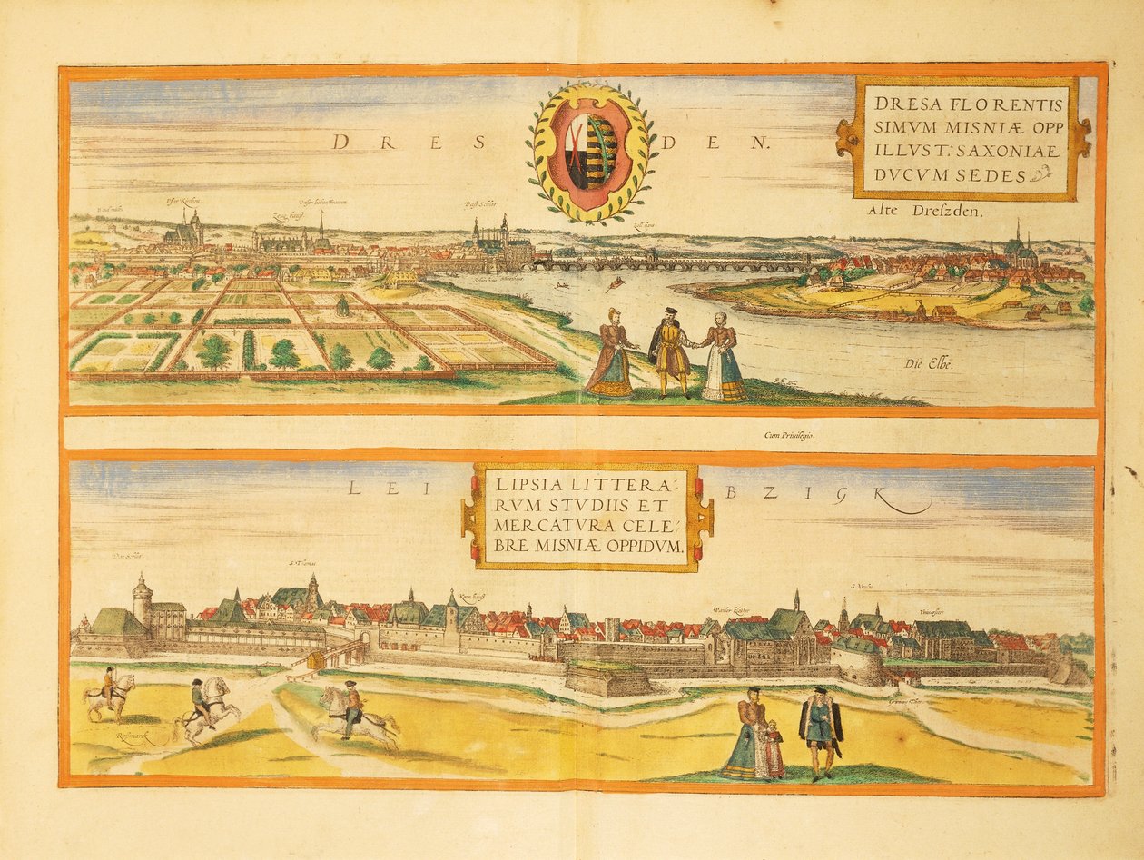 Kort over Dresden og Leipzig fra Cities of the World af Georg Braun af Georg Braun and Hogenberg Franz