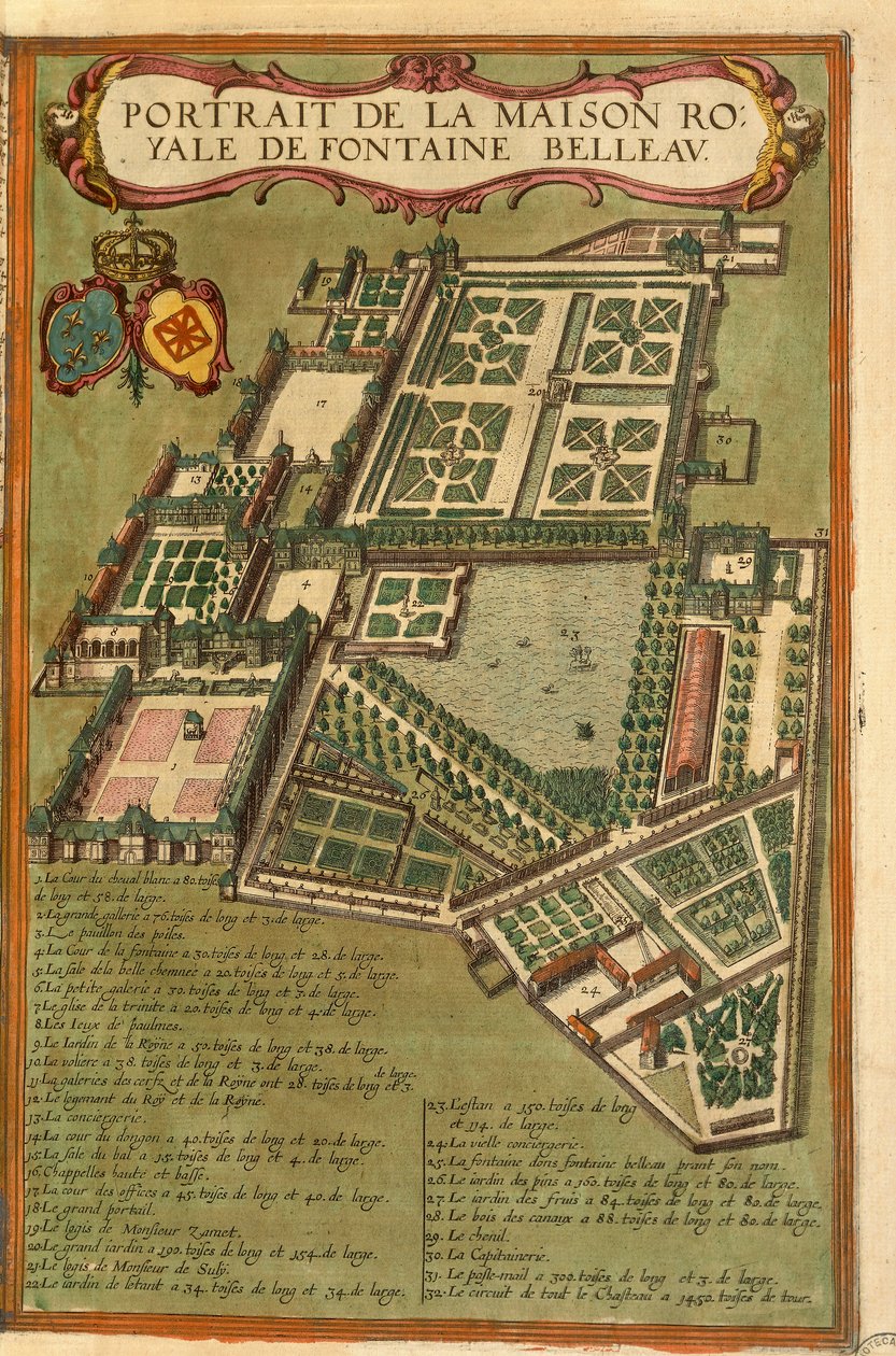 Kort over Fontainebleau slot fra Anden Verdenskrig af Georg Braun af Georg Braun and Hogenberg Franz