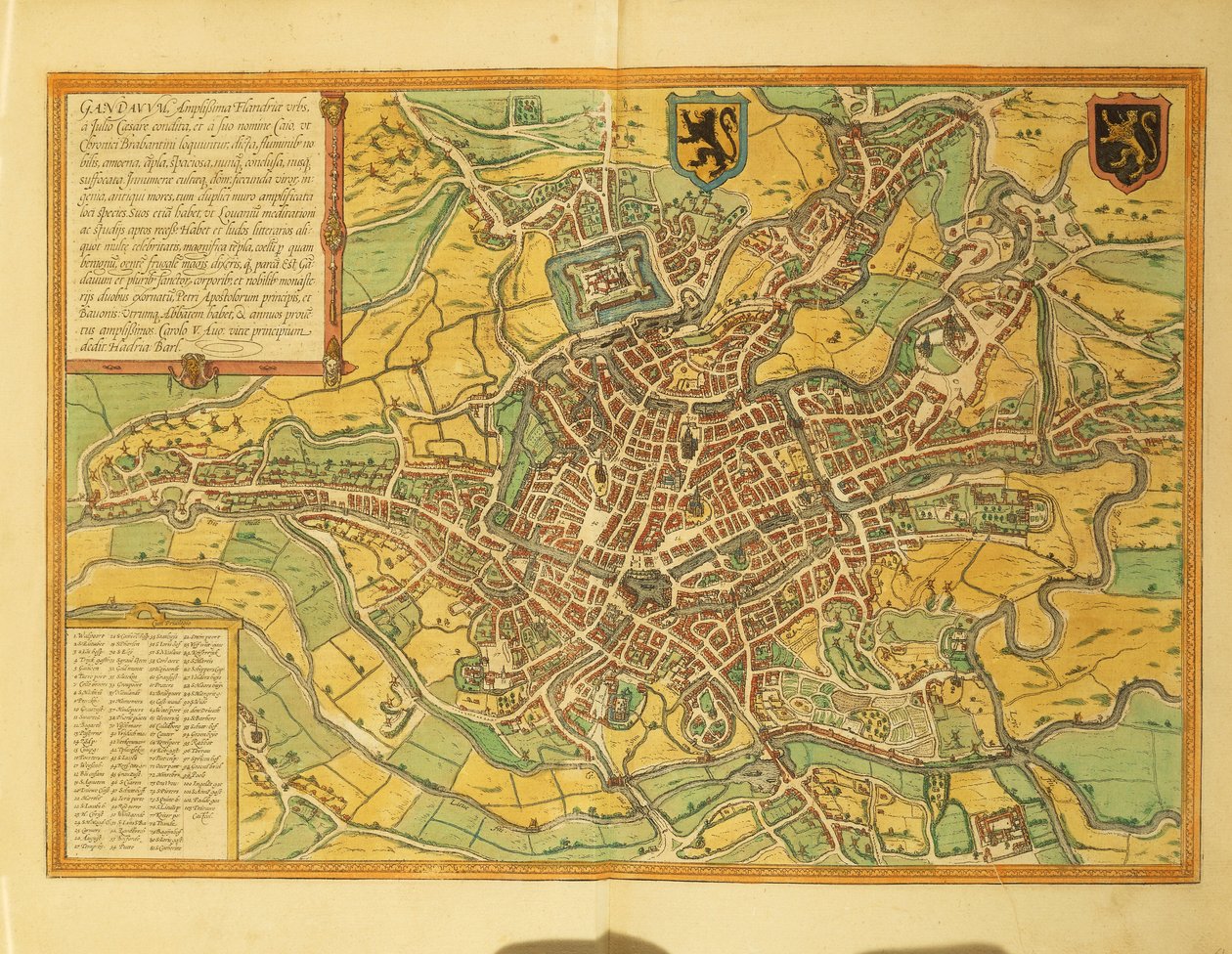 Kort over Gent, Gand fra verdensbyer af Georg Braun af Georg Braun and Hogenberg Franz