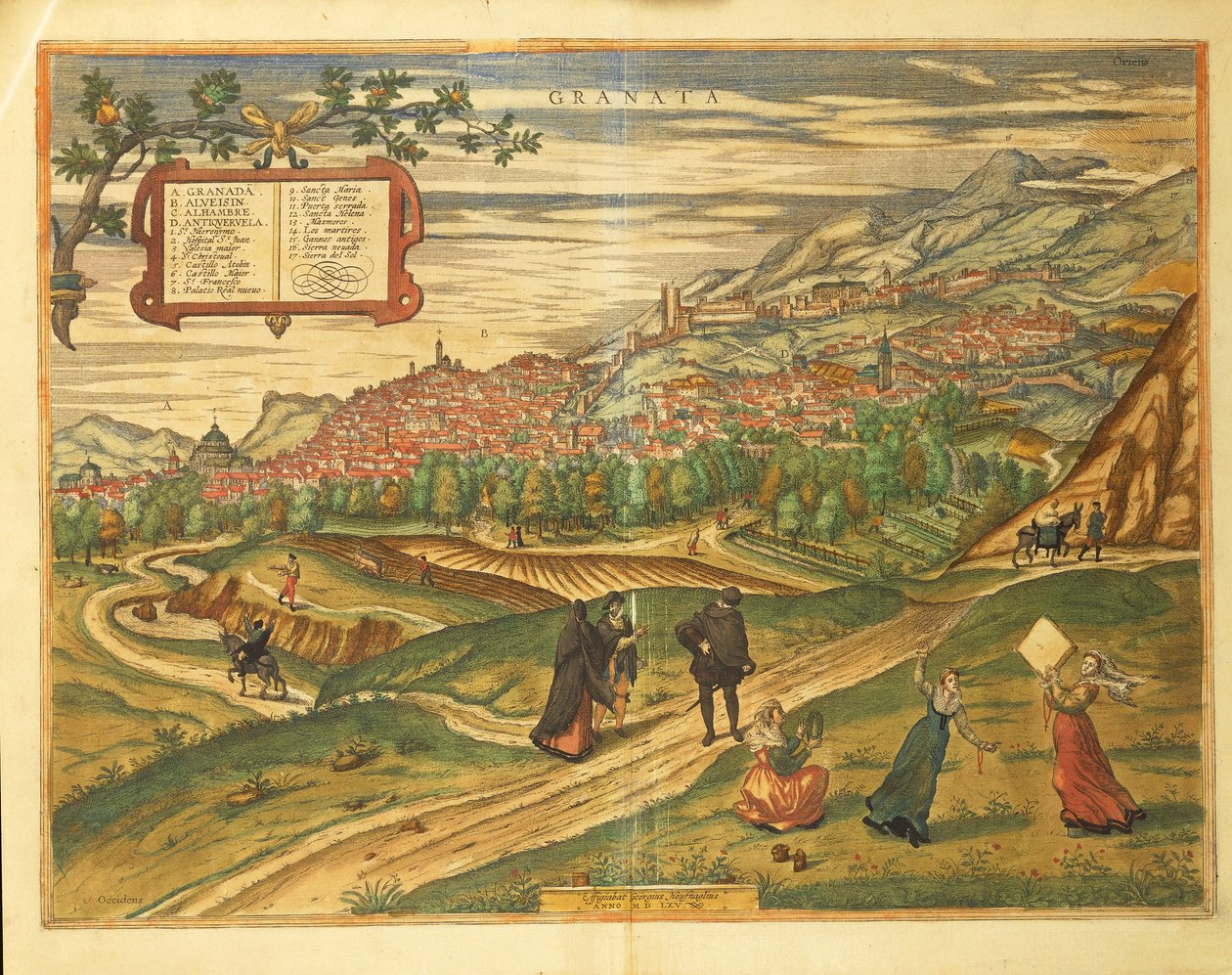 Kort over Granada fra verdenskort af Georg Braun af Georg Braun and Hogenberg Franz