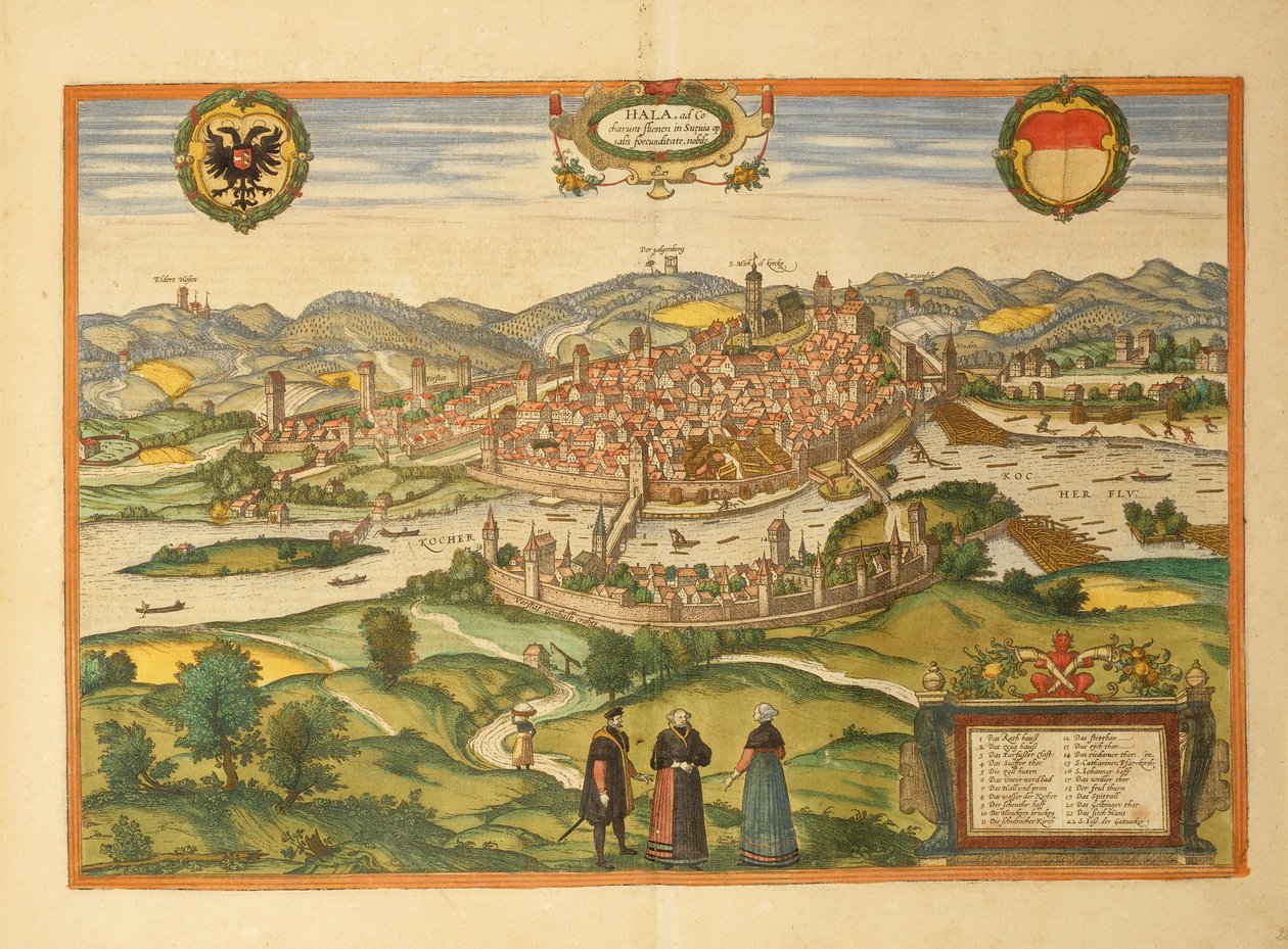 Kort over Halle an der Saale fra Civitates Orbis Terrarum af Georg Braun af Georg Braun and Hogenberg Franz