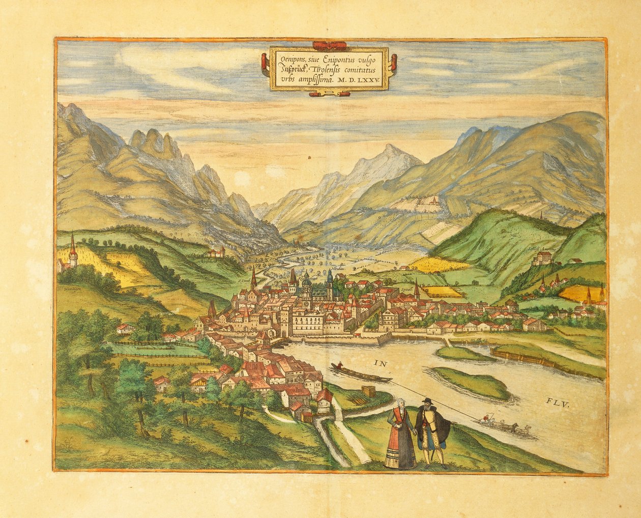 Kort over Innsbruck fra Cities of the World af Georg Braun af Georg Braun and Hogenberg Franz
