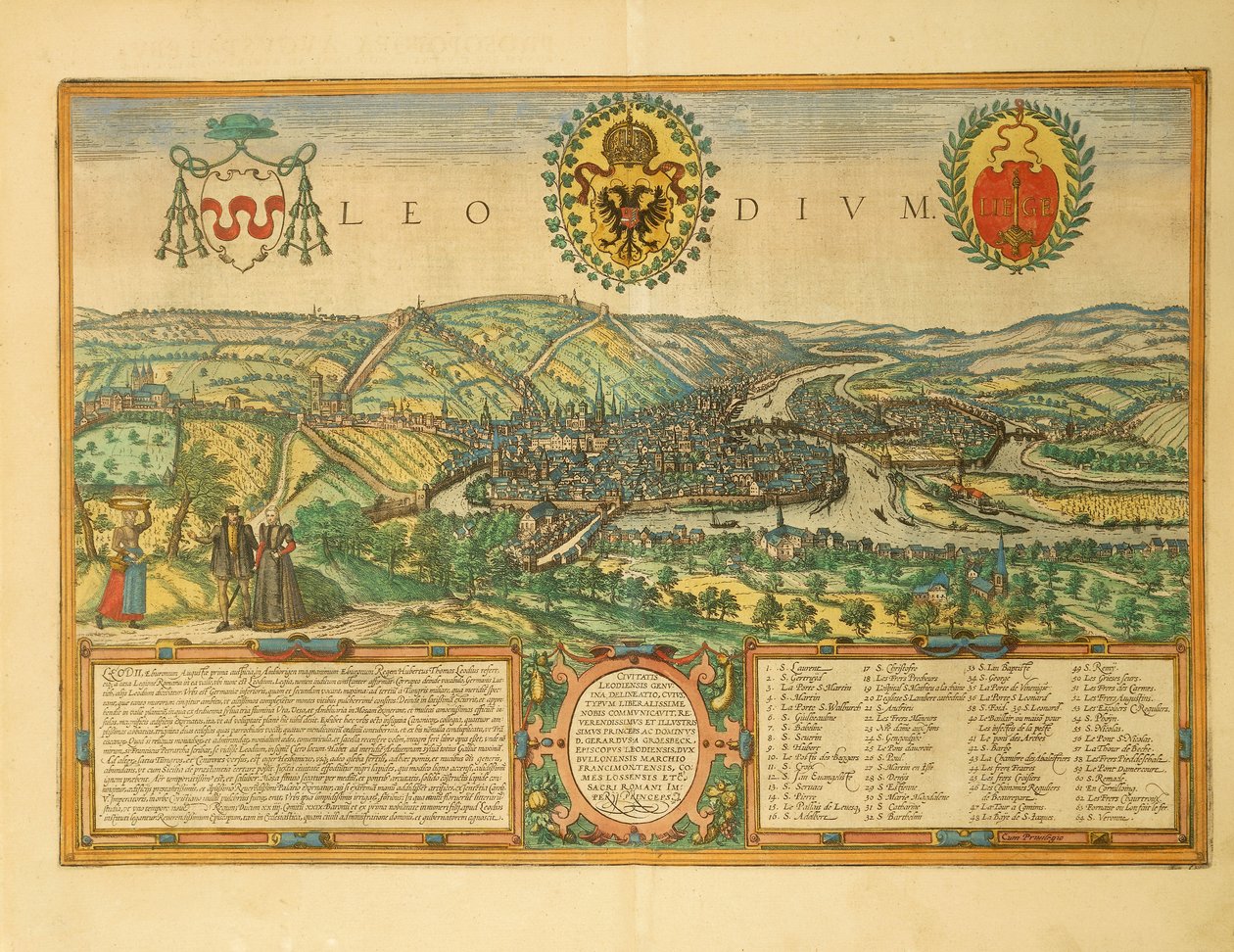 Kort over Liege fra Cities of the World af Georg Braun af Georg Braun and Hogenberg Franz