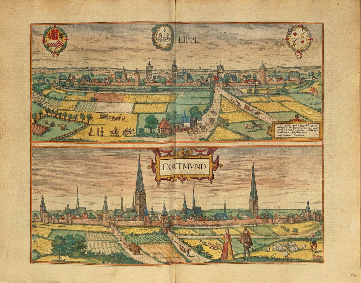 Kort over Lippe og Dortmund fra Anden Verdenskrig af Georg Braun af Georg Braun and Hogenberg Franz
