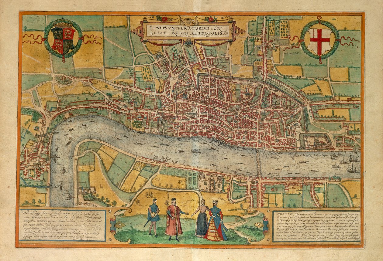 Kort over London fra World Cities af Georg Braun af Georg Braun and Hogenberg Franz