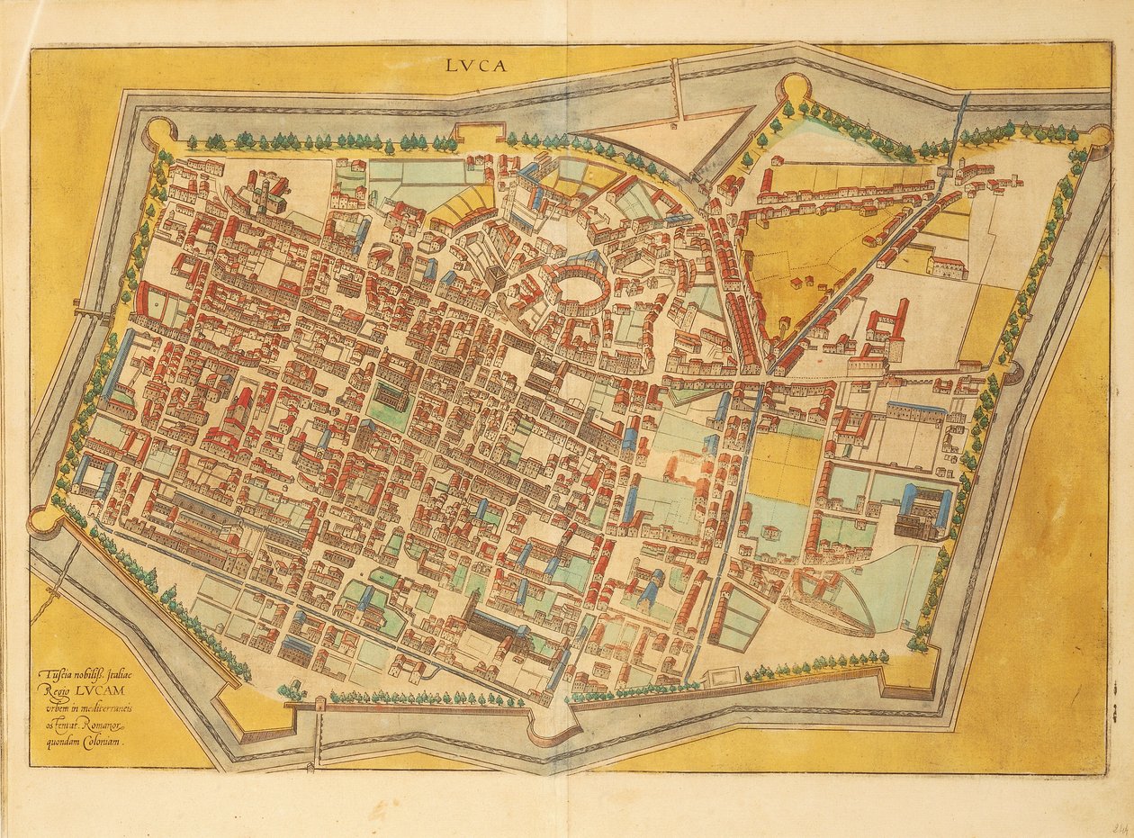 Kort over Lucca fra Cities of the World af Georg Braun af Georg Braun and Hogenberg Franz