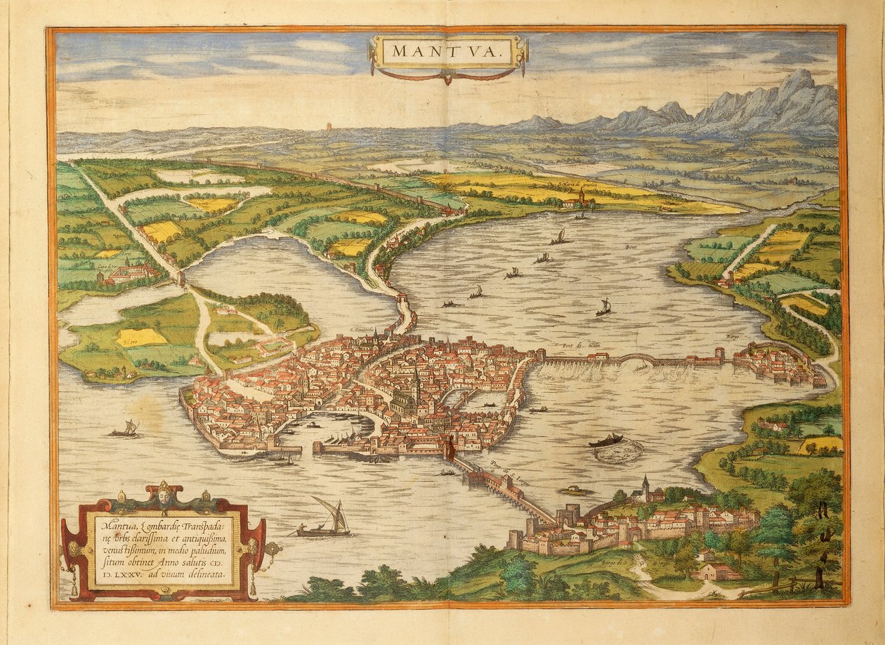 Kort over Mantua fra World Cities af Georg Braun af Georg Braun and Hogenberg Franz