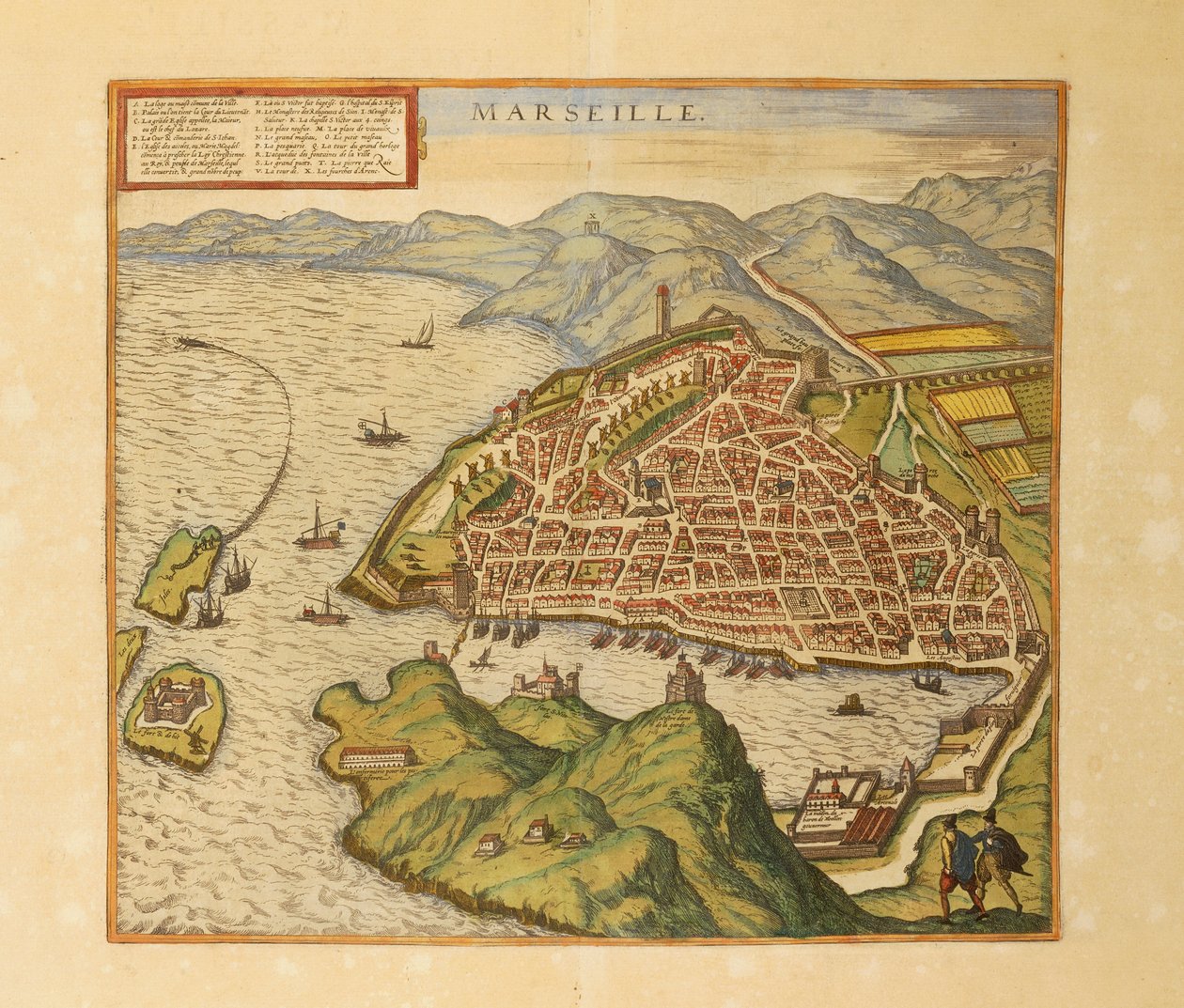 Kort over Marseille fra verdenskort af Georg Braun af Georg Braun and Hogenberg Franz
