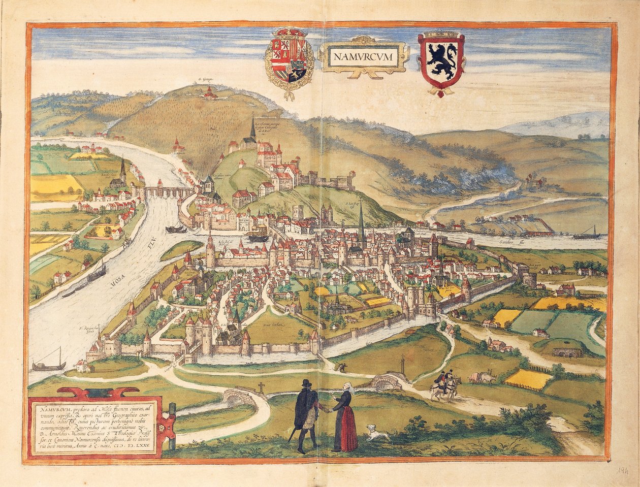 Kort over Namur fra Anden Verdenskrig af Georg Braun af Georg Braun and Hogenberg Franz
