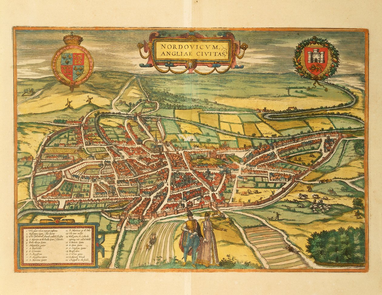 Kort over Norwich fra Cities of the World af Georg Braun af Georg Braun and Hogenberg Franz