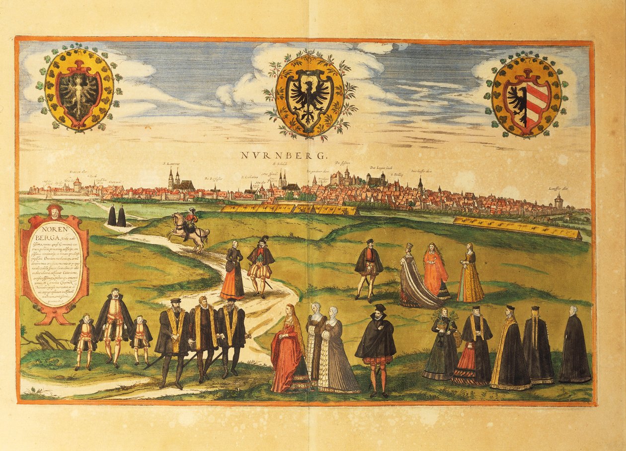 Kort over Nürnberg fra Cities of the World af Georg Braun af Georg Braun and Hogenberg Franz