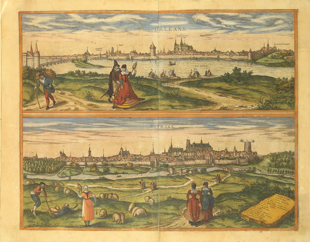 Kort over Orleans og Bourges fra Cities of the World af Georg Braun af Georg Braun and Hogenberg Franz