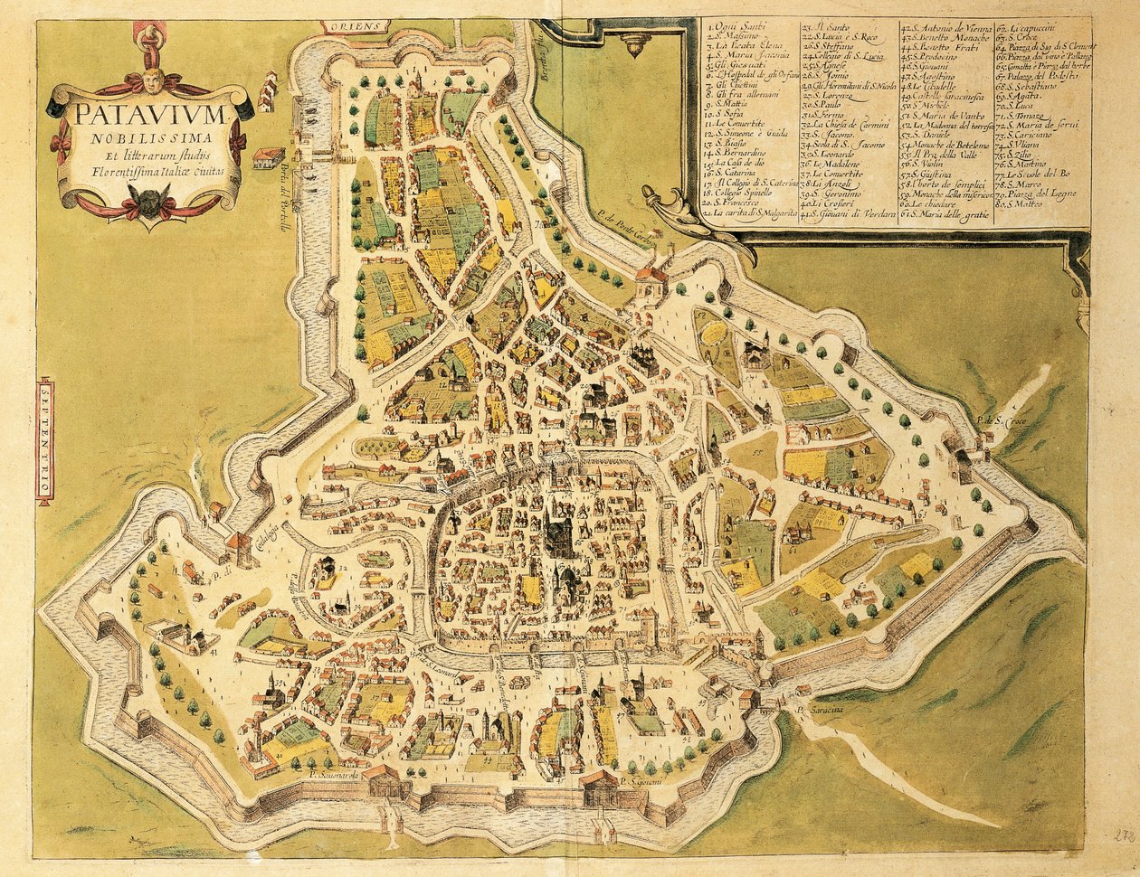 Kort over Padova fra Cities of the World af Georg Braun af Georg Braun and Hogenberg Franz