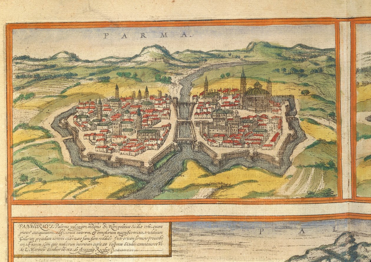 Kort over Parma fra World Cities af Georg Braun af Georg Braun and Hogenberg Franz
