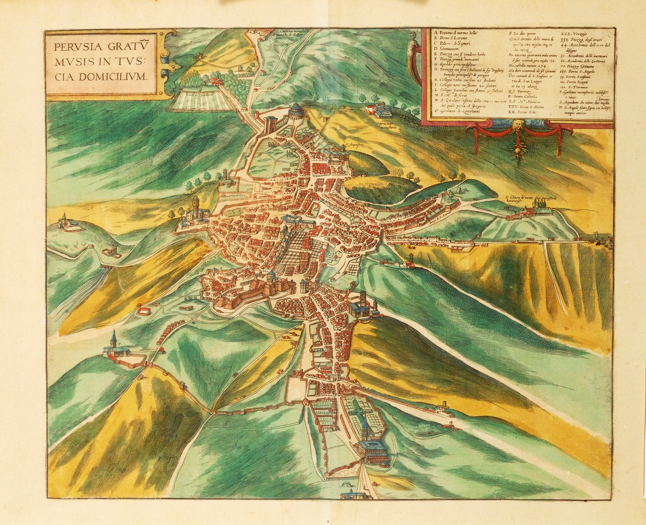 Kort over Perugia fra Cities of the World af Georg Braun af Georg Braun and Hogenberg Franz