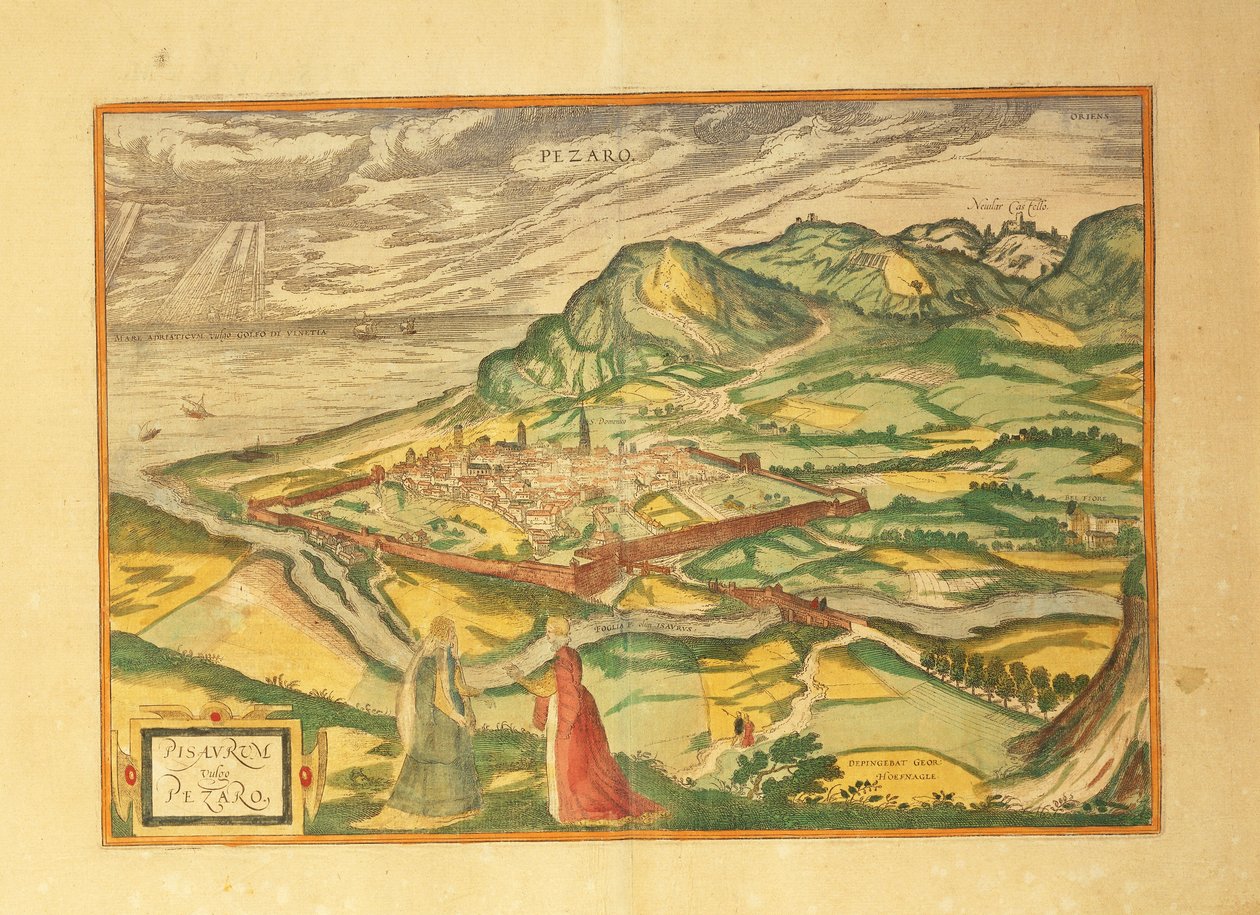 Kort over Pesaro fra Cities of the World af Georg Braun af Georg Braun and Hogenberg Franz