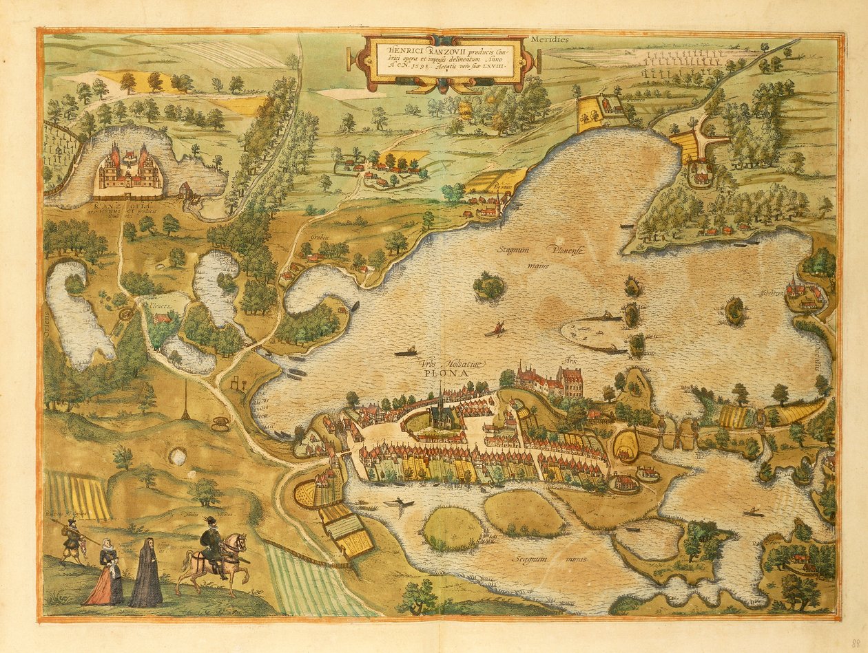 Kort over Plon fra World Cities af Georg Braun af Georg Braun and Hogenberg Franz