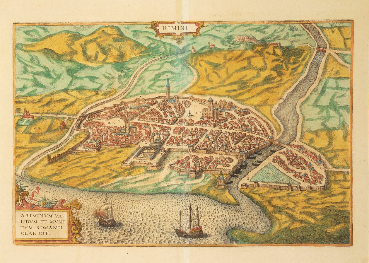 Kort over Rimini fra World Cities af Georg Braun af Georg Braun and Hogenberg Franz