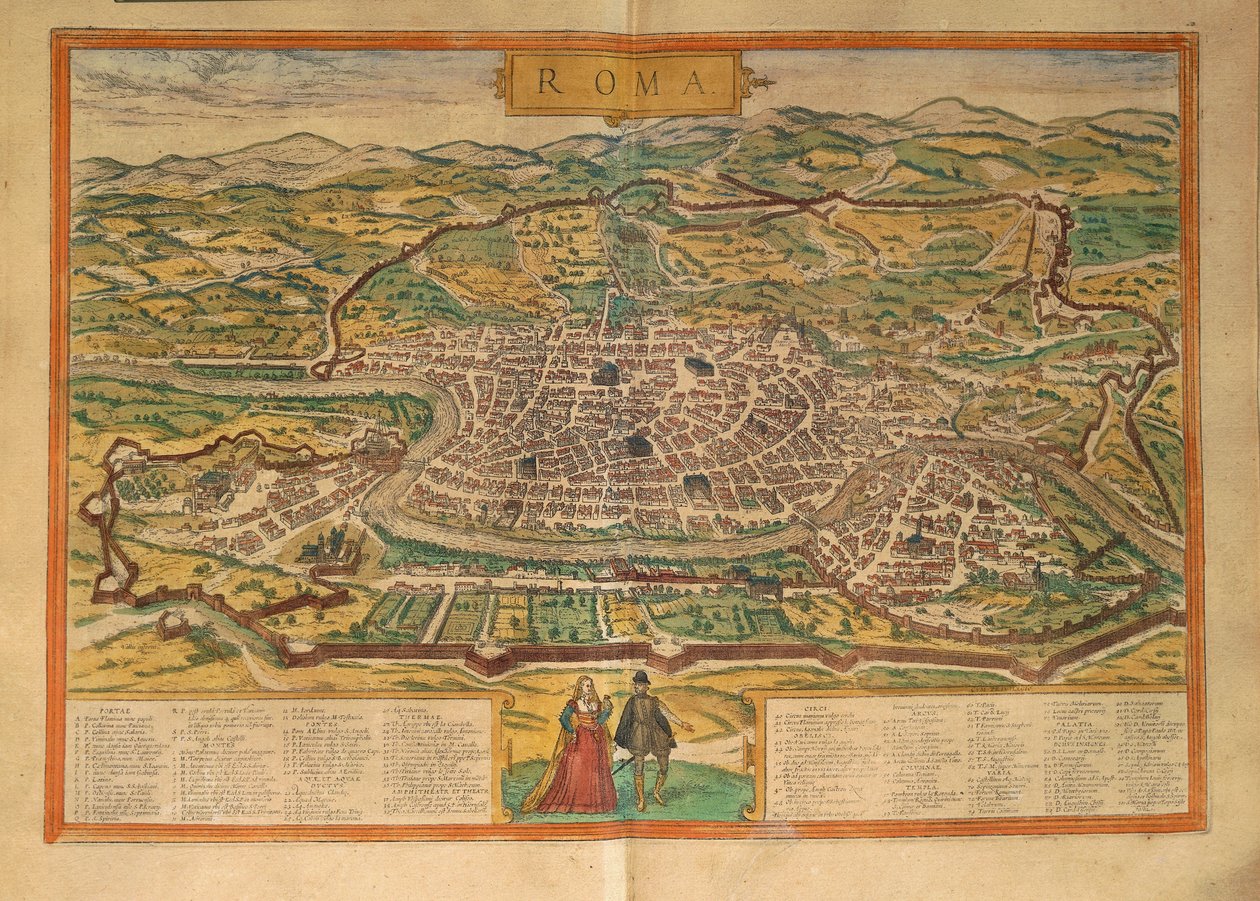 Kort over Rom fra Civitates Orbis Terrarum af Georg Braun af Georg Braun and Hogenberg Franz