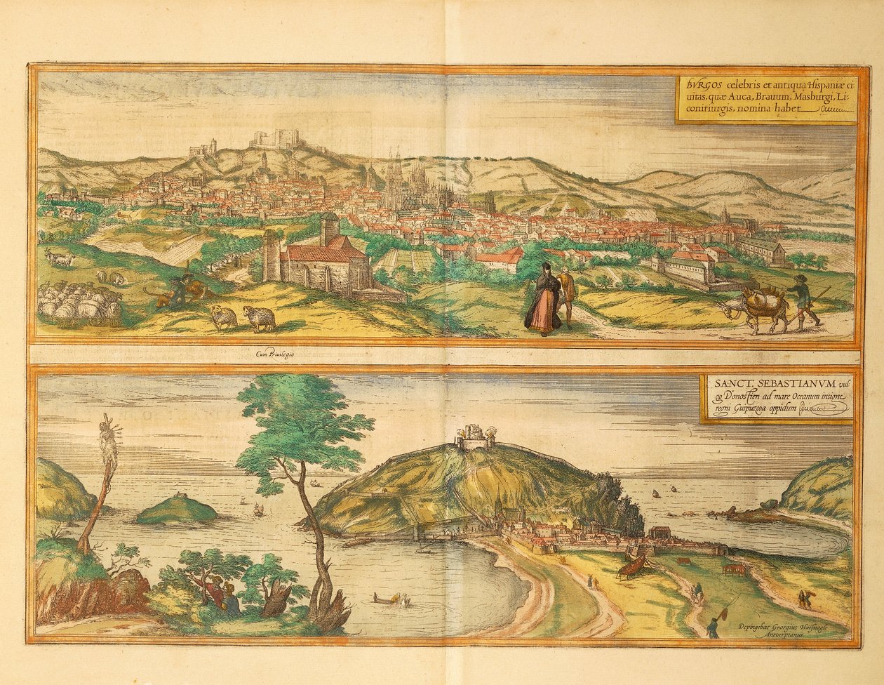 Kort over San Sebastian og Burgos fra Anden Verdenskrig af Georg Braun af Georg Braun and Hogenberg Franz