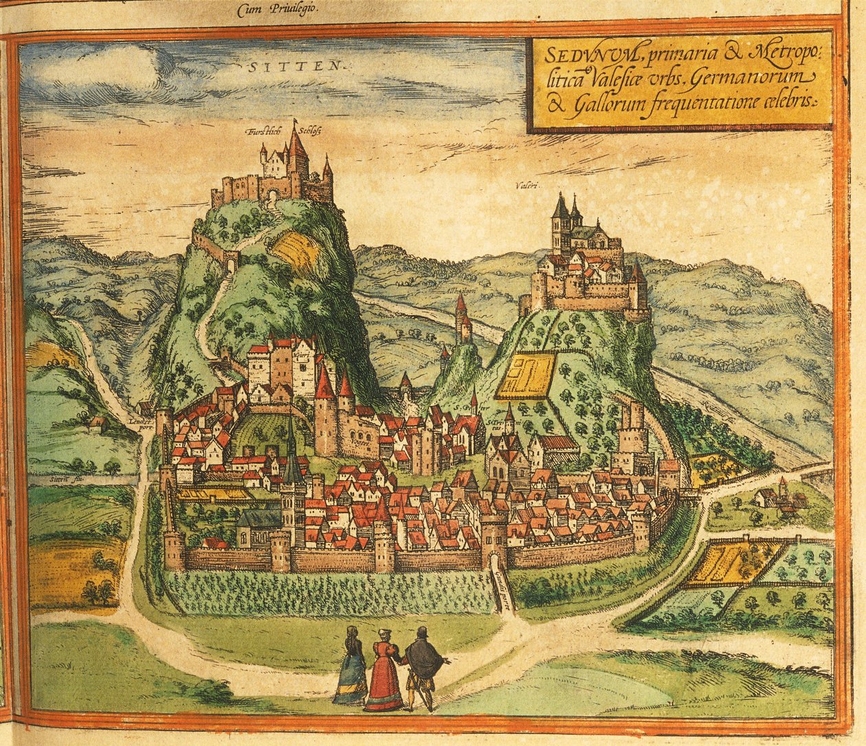 Kort over Sion fra Cities of the World af Georg Braun af Georg Braun and Hogenberg Franz